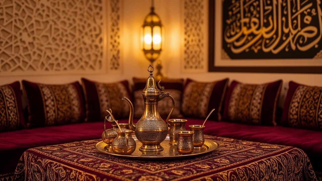 Tradizionale caffè arabo in un elegante majlis emiratino
