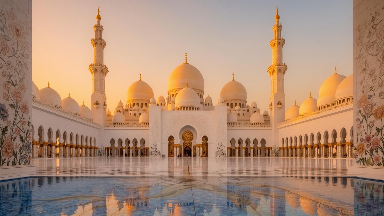 Sheikh Zayed Grand Mosque al tramonto - simbolo di armonia religiosa